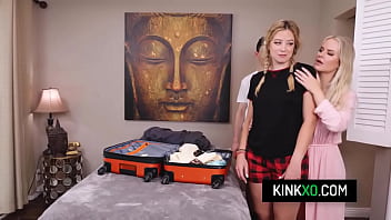 Horny stepmom seduce her stepdaughter and her boyfriend to start the new year with a threesome