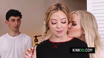 Horny stepmom seduce her stepdaughter and her boyfriend to start the new year with a threesome