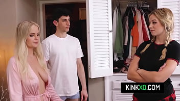 Horny stepmom seduce her stepdaughter and her boyfriend to start the new year with a threesome