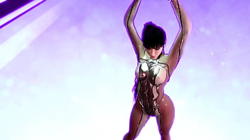 Flirtly stripper eve shows off her body in a tight suit after completing game