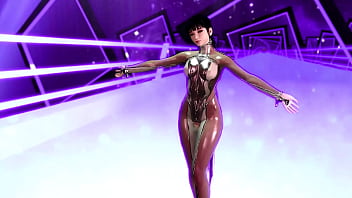 Flirtly stripper eve shows off her body in a tight suit after completing game