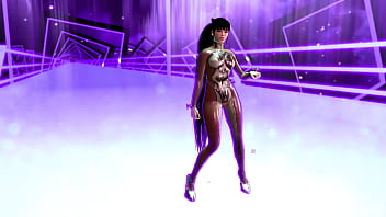 Flirtly stripper eve shows off her body in a tight suit after completing game