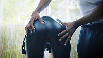 Hot milf in leather and high heels