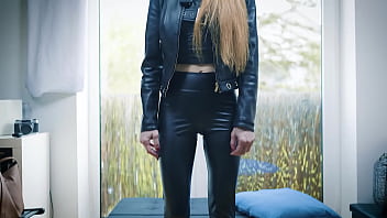 Hot milf in leather and high heels