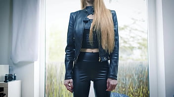 Hot milf in leather and high heels