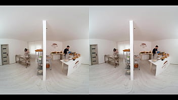 Two girls share my cock at the bakery virtual real porn