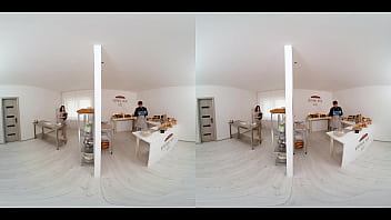 Two girls share my cock at the bakery virtual real porn