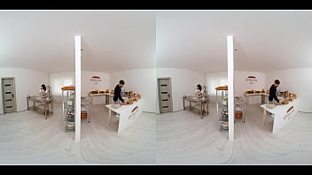 Two girls share my cock at the bakery virtual real porn