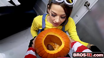 Trick or treat turned deepthroat and fuck with a pumpkin twist