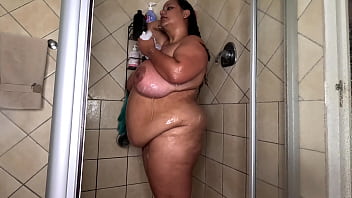 Big tits big ass bbw taking a hot teasing soapy shower