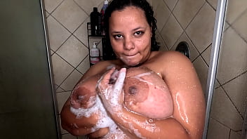 Big tits big ass bbw taking a hot teasing soapy shower