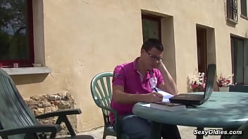 Natural busty brunette amateur french housewife lucie luke caught big cock guy mathieu jerking off in the garden then he pounds her trimmed pussy