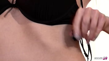 Fit and tall blonde girl anastasia devine with big natural saggy tits at first time casting fuck with cum while titjob