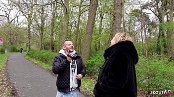 German curvy mature wife with big natural tits kathy deep talk to casting fuck at bus at real street casting