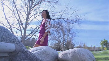 Horny brunette gives a blowjob and takes a hard dick in her shaved pussy