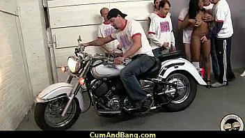 Ebony slut blows a group of horny dudes 1