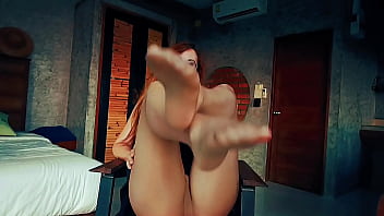 Crossed nylon legs worship