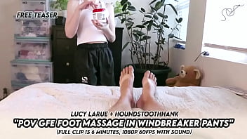 Pov gfe foot massage in windbreaker pants with lucy larue