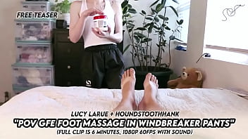 Pov gfe foot massage in windbreaker pants with lucy larue