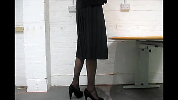 Alison showing whats under her work skirt