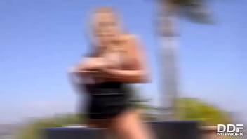 Sunny sexual sa busty blonde masturbates by the pool