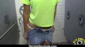 Ebony at the gloryhole jizzed on 23