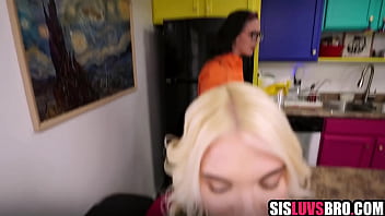 Stepbrother bangs stepsister behind stepmom's back