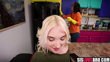 Stepbrother bangs stepsister behind stepmom's back