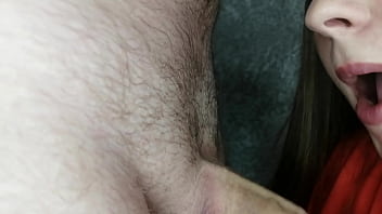 Beauty gives a great blowjob to her lover and takes a lot of cum in her mouth