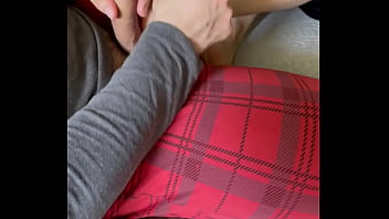 Stepsister teases my huge dick with he long feet while watching movies and lots of cum