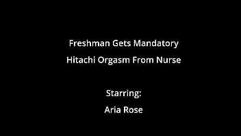 Freshman gets mandatory hitachi orgasm from nurse aria rose