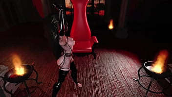 Dominant milf shadowheart in leather bdsm clothe dances solo in castle