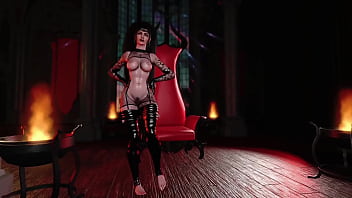 Dominant milf shadowheart in leather bdsm clothe dances solo in castle