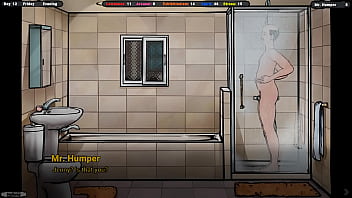 The landlord looks up jenny's skirt as she dusts the refrigerator