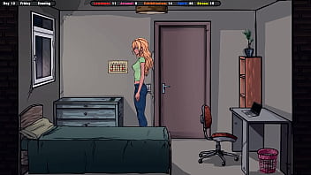 The landlord looks up jenny's skirt as she dusts the refrigerator