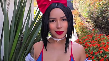 Double cumshot for little snow white slut who fucks a stranger after tasting an apple