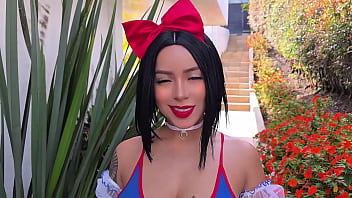 Double cumshot for little snow white slut who fucks a stranger after tasting an apple