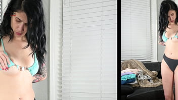 Jazmin modeling a two tone bikini for us