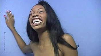 Ebony slut fucks a white gloryhole cock in her first interracial scene 2