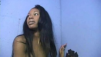 Ebony slut fucks a white gloryhole cock in her first interracial scene 2