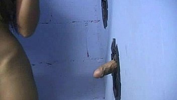 Ebony slut fucks a white gloryhole cock in her first interracial scene 2