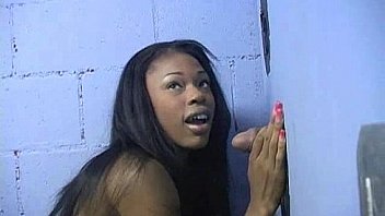 Ebony slut fucks a white gloryhole cock in her first interracial scene 2