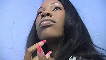 Ebony slut fucks a white gloryhole cock in her first interracial scene 2