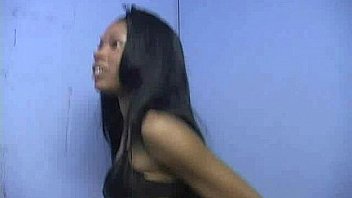 Ebony slut fucks a white gloryhole cock in her first interracial scene 2