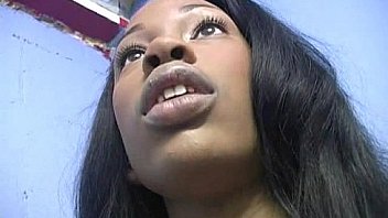 Ebony slut fucks a white gloryhole cock in her first interracial scene 2