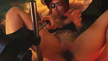 Pirate girl gets wild orgasms from vibrators in all orifices