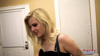 Petite blonde myaa gets her twat fingered as she gives a footjob to a cock