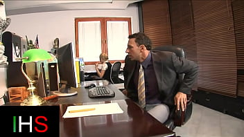 Blonde secretary slut split in pussy and ass