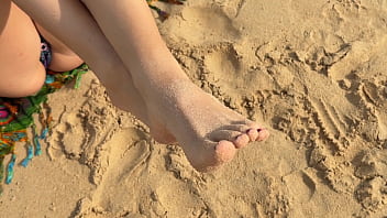 Slender beauty walks along the beach and swims in the sea meet me