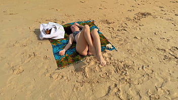 Slender beauty walks along the beach and swims in the sea meet me